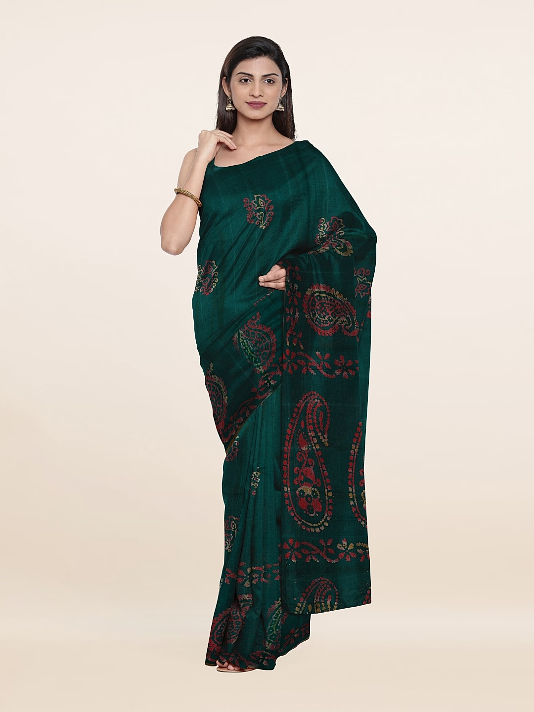 

Pothys Green & Pink Floral Pure Cotton Saree