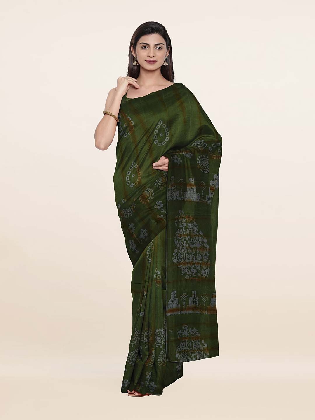 

Pothys Green & Grey Batik Pure Cotton Saree