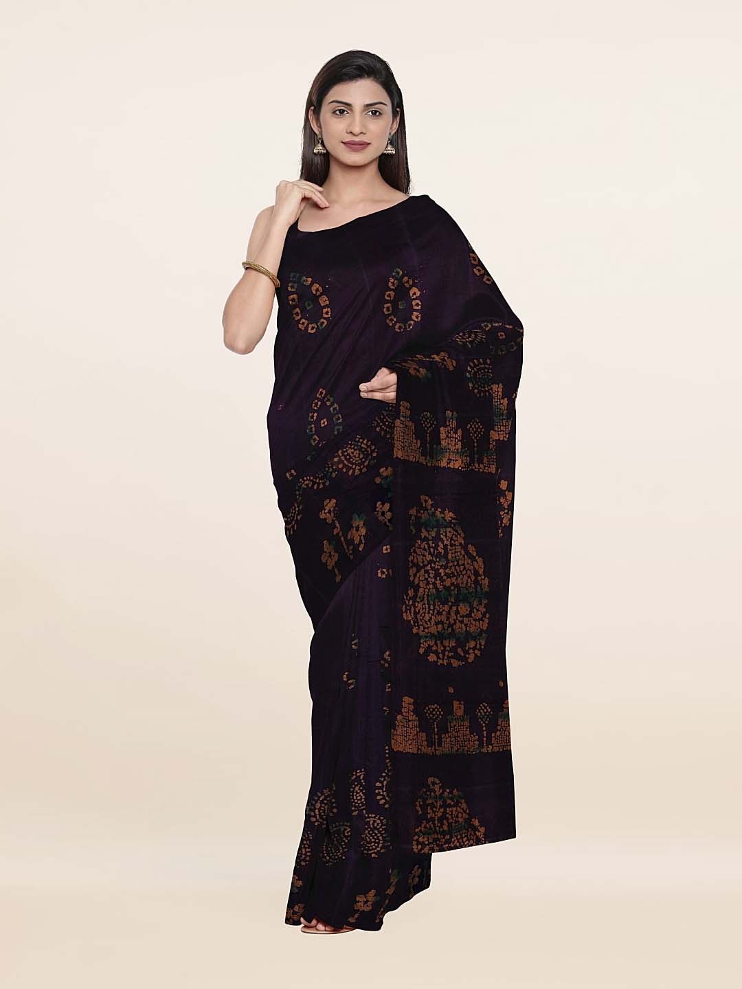 

Pothys Violet & Brown Batik Pure Cotton Saree