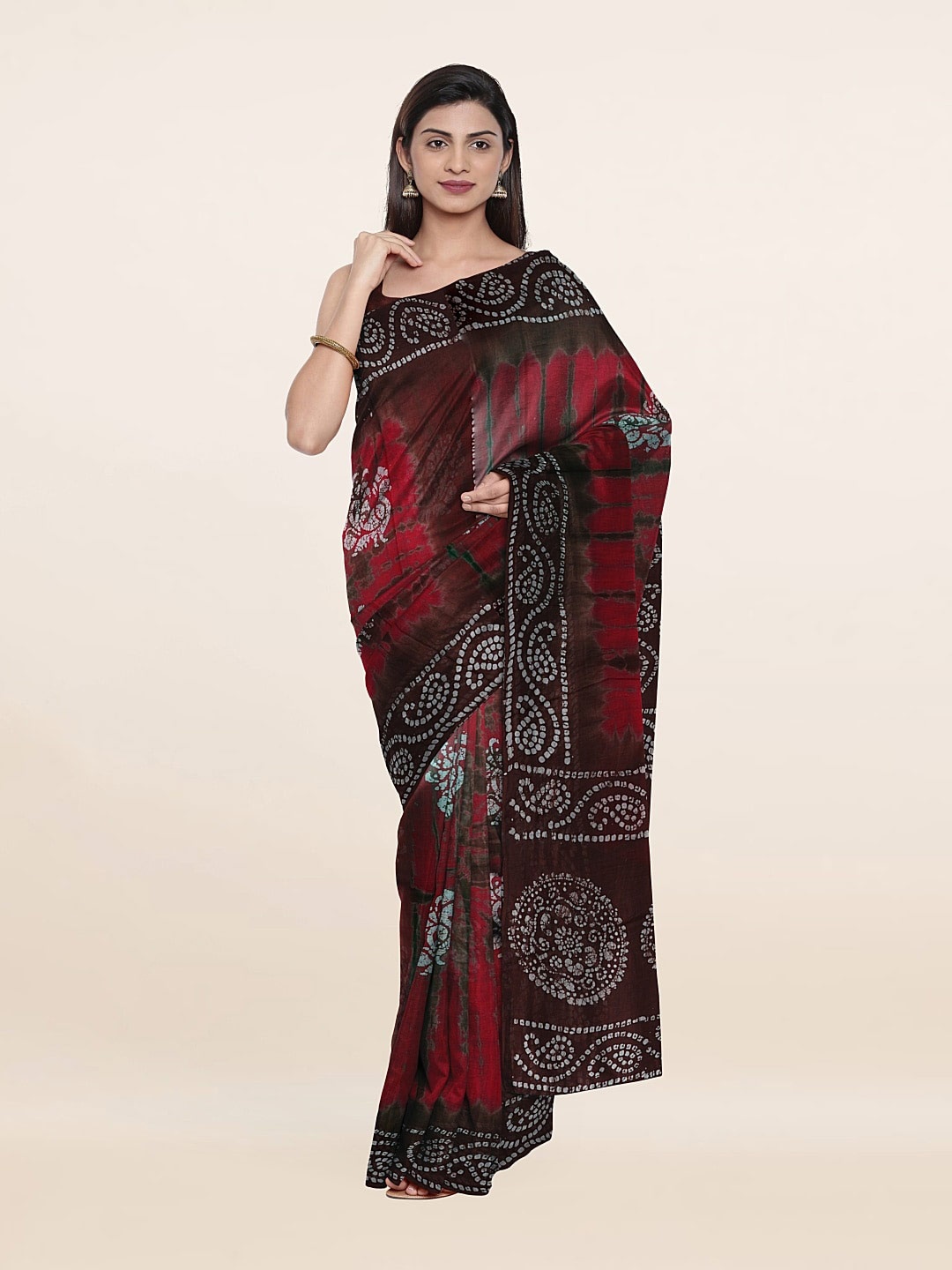 

Pothys Maroon & Black Floral Pure Cotton Heavy Work Saree