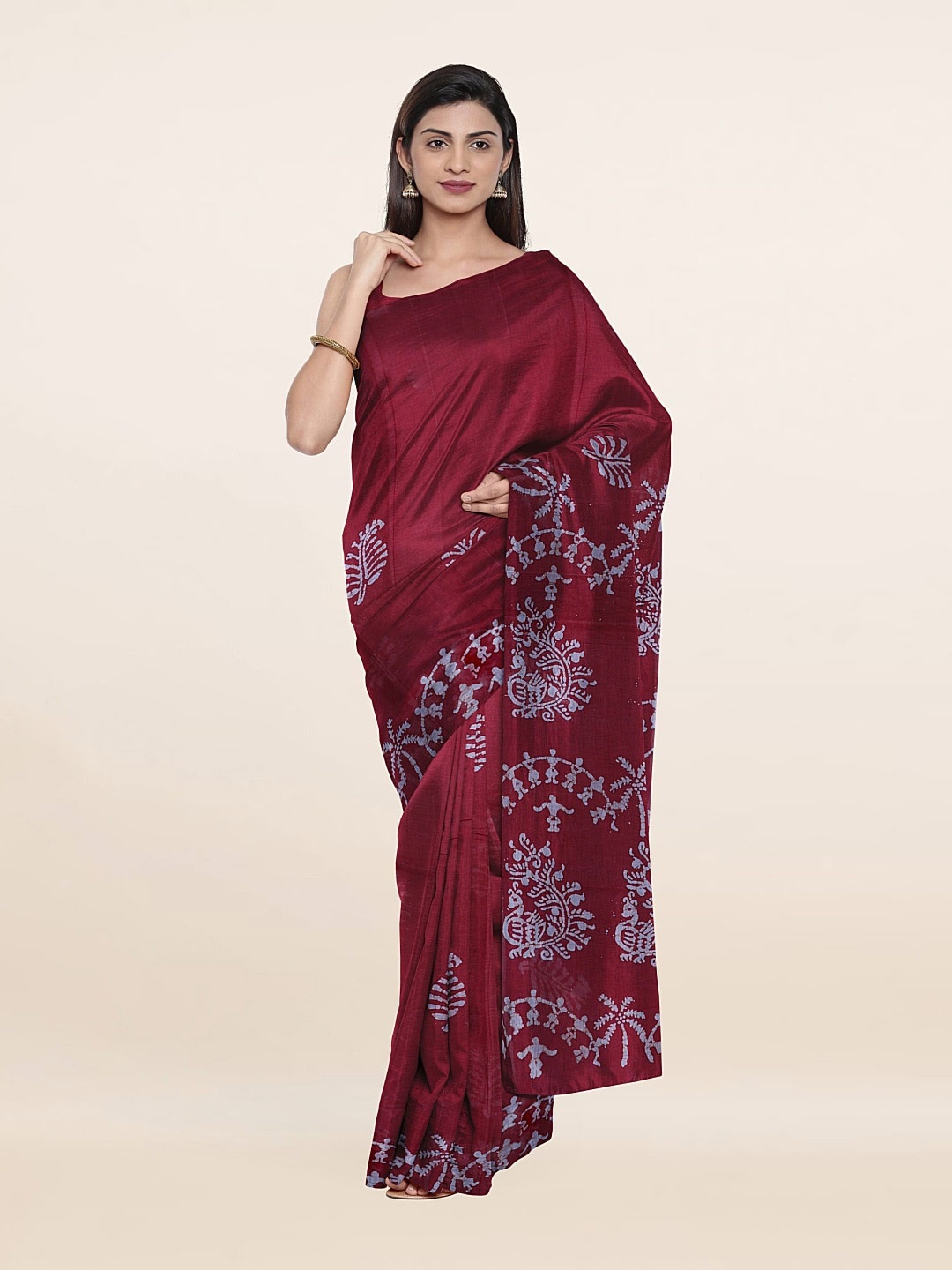 

Pothys Maroon & White Batik Pure Cotton Saree