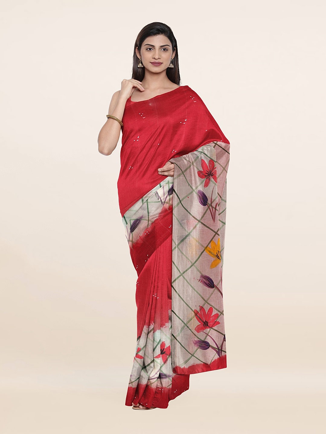 

Pothys Pink & Red Floral Pure Cotton Saree