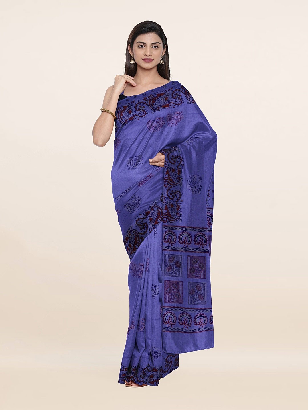 

Pothys Violet & Brown Ethnic Motifs Saree