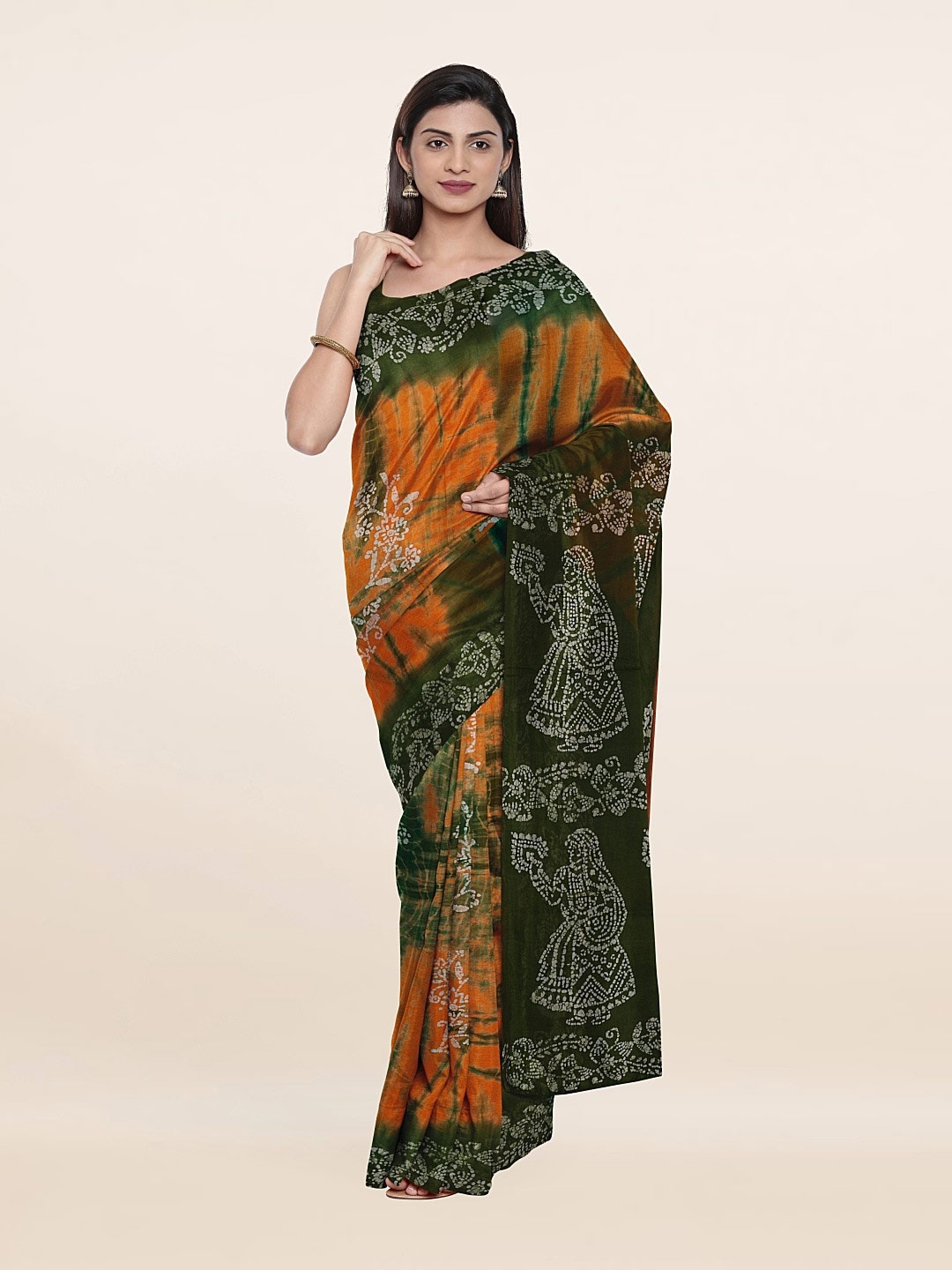 

Pothys Orange & Green Batik Pure Cotton Saree