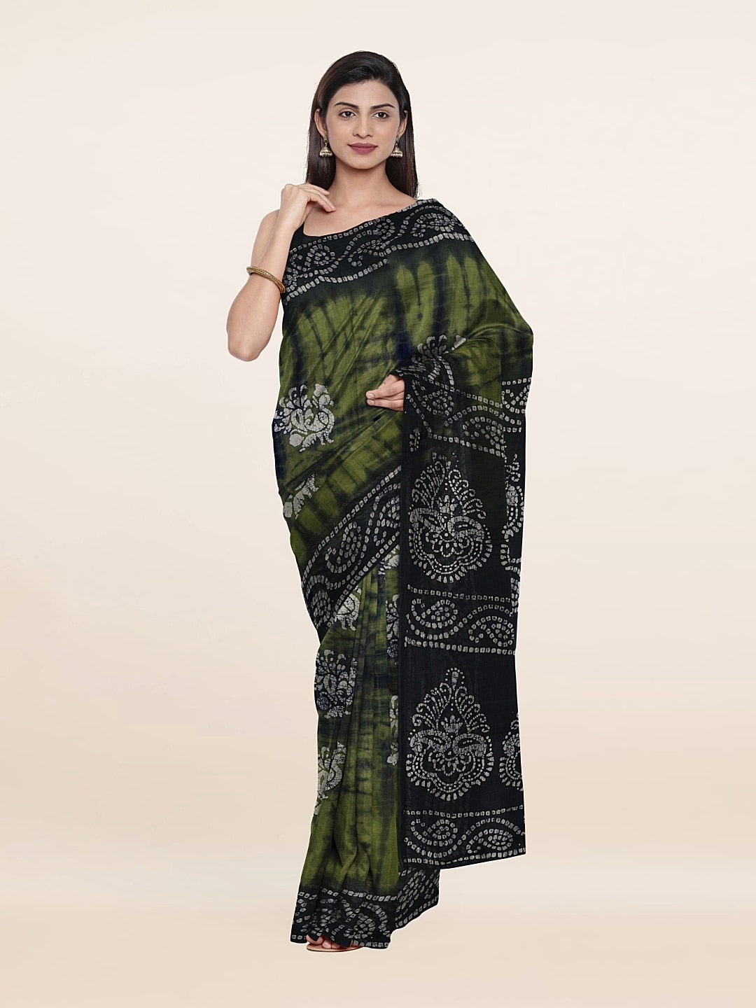 

Pothys Green & White Batik Pure Cotton Saree