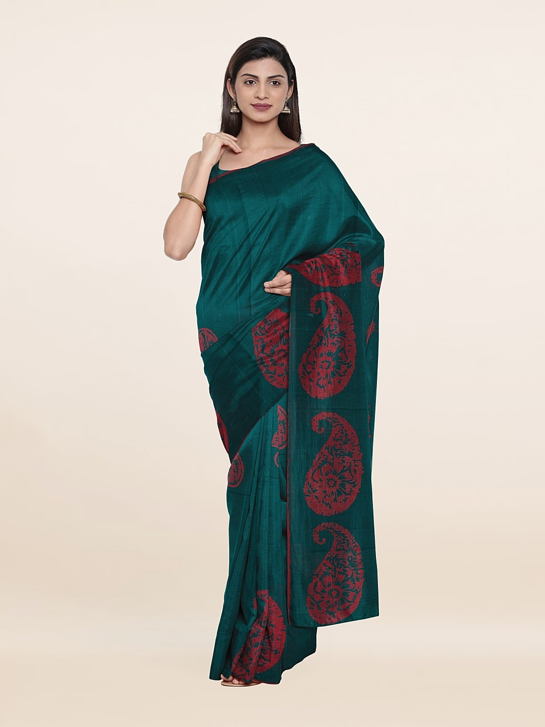 

Pothys Green & Pink Paisley Pure Cotton Saree