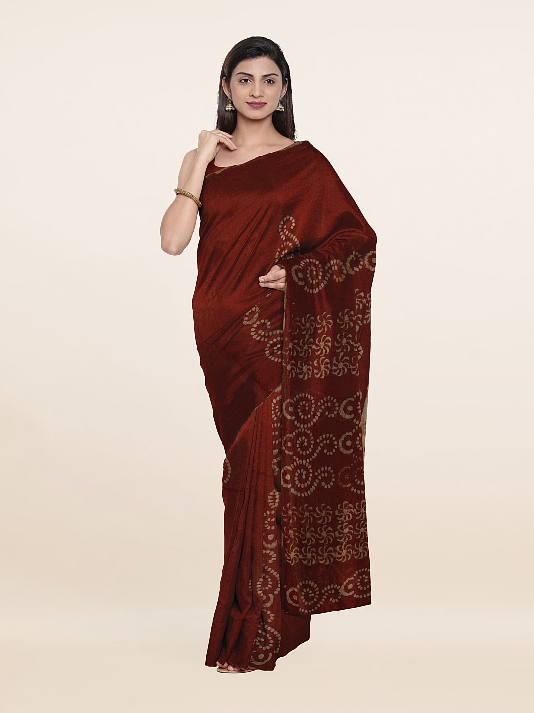 

Pothys Rust & Cream-Coloured Ethnic Motifs Pure Cotton Saree