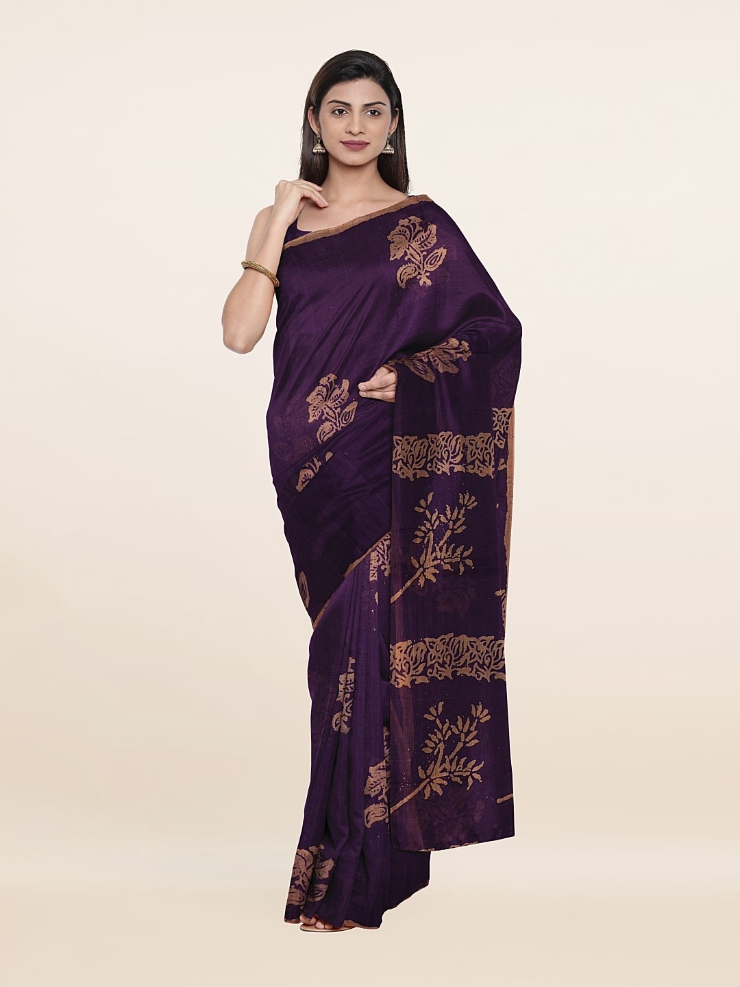 

Pothys Violet & Brown Floral Pure Cotton Saree