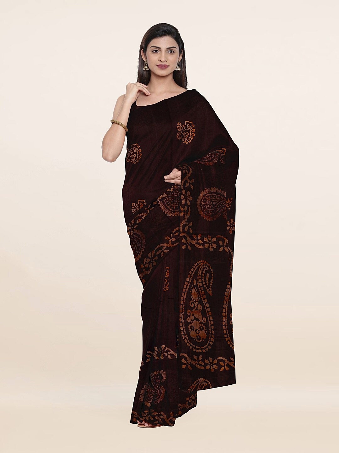 

Pothys Brown & Pink Batik Pure Cotton Printed Saree
