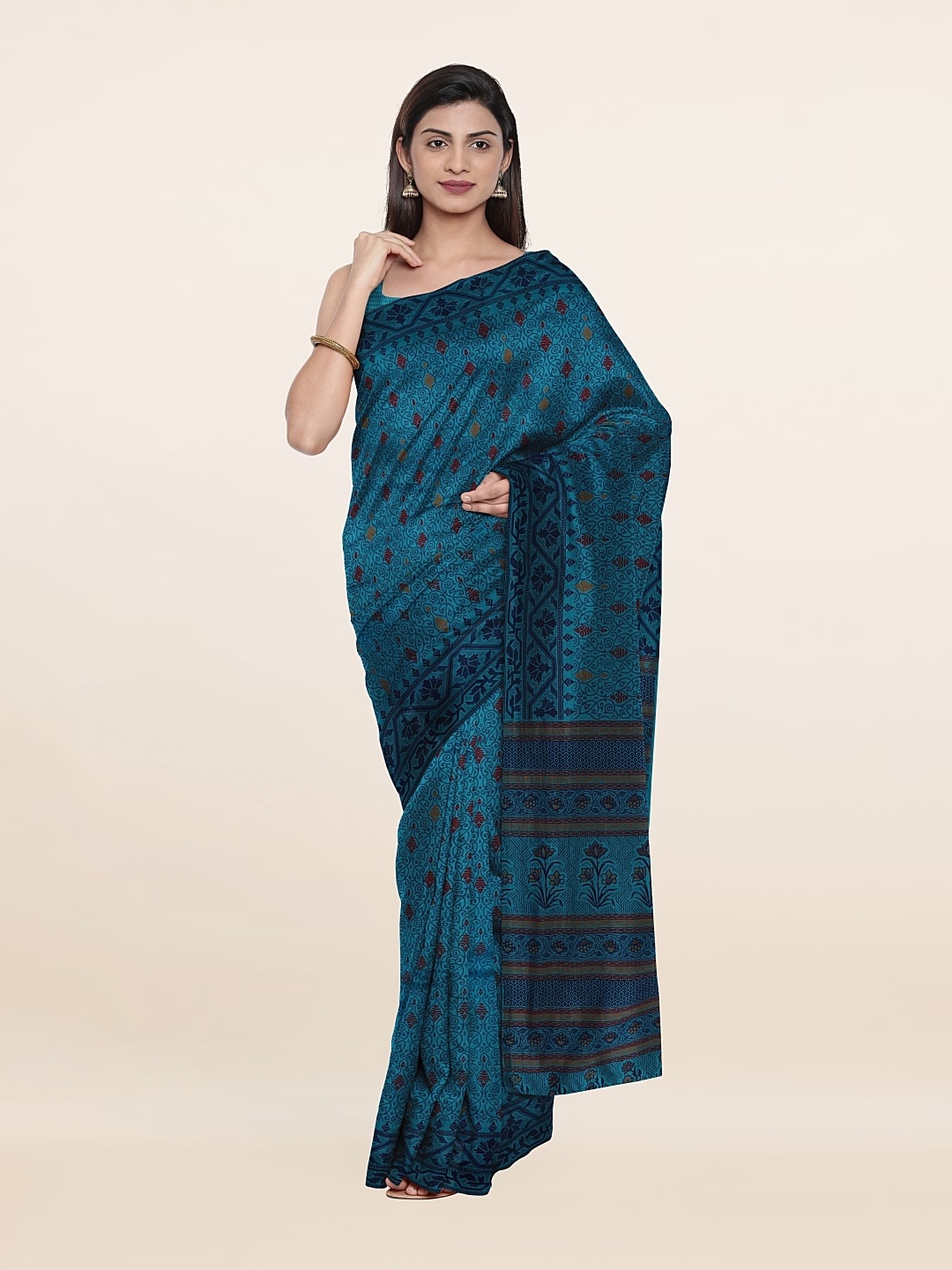 

Pothys Blue & Brown Floral Printed Pure Cotton Saree