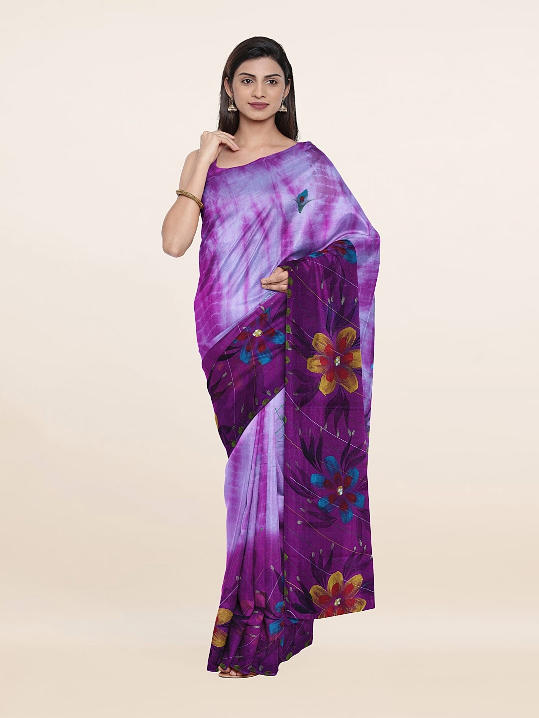 

Pothys Purple & Yellow Floral Printed Pure Cotton Saree