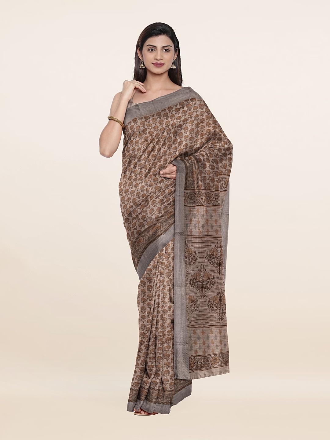 

Pothys Tan & Brown Floral Printed Pure Cotton Saree