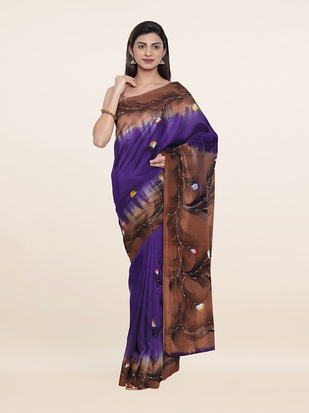 

Pothys Violet & Brown Floral Printed Pure Cotton Saree