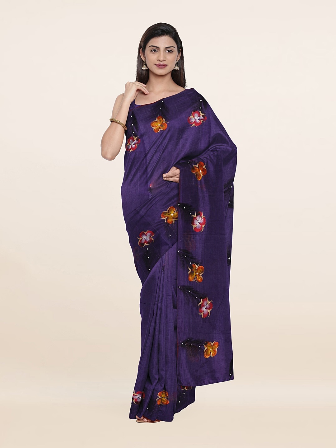 

Pothys Violet & Pink Floral Printed Pure Cotton Saree