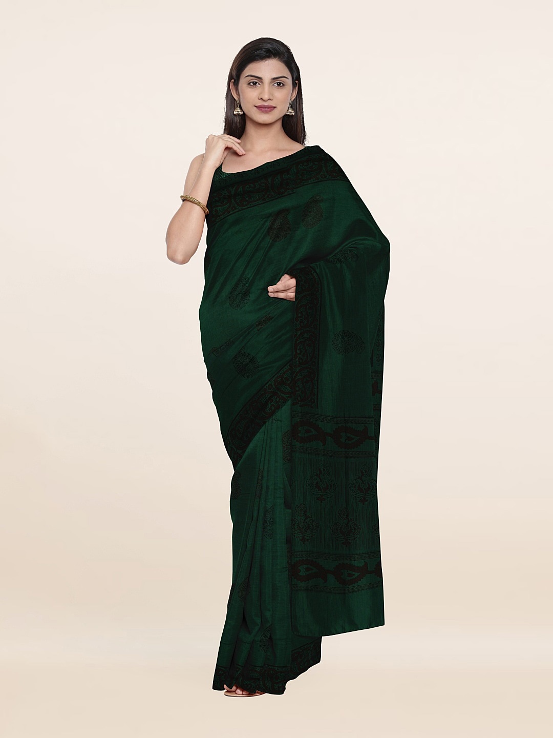 

Pothys Green & Maroon Floral Printed Saree