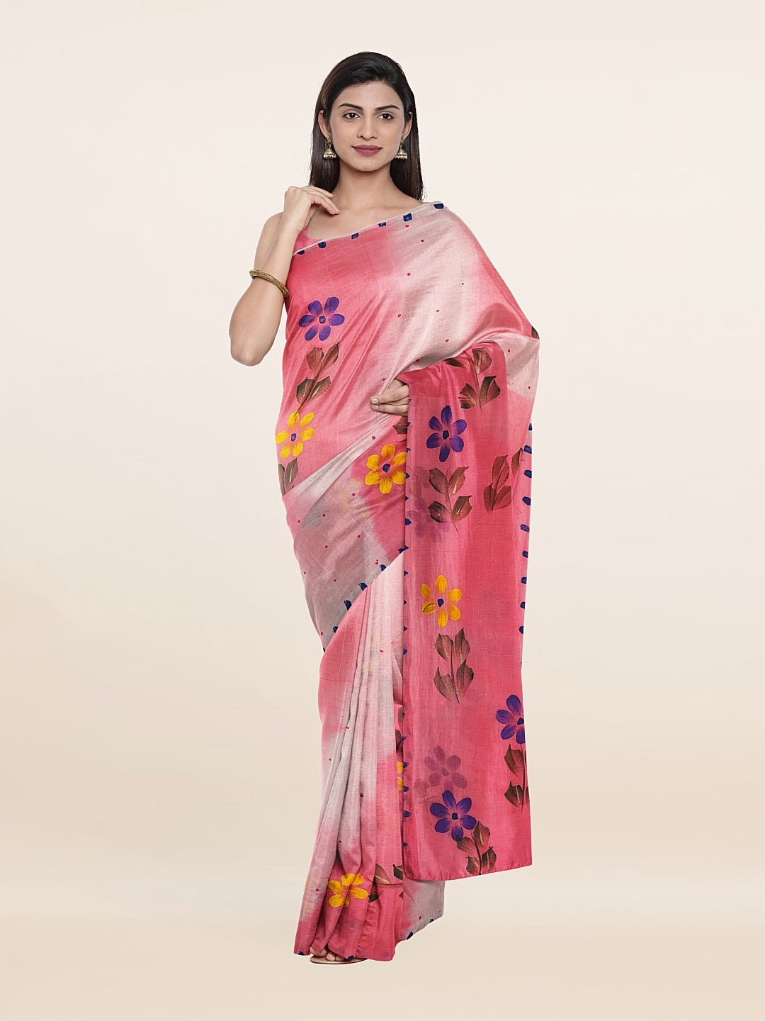 

Pothys Pink & Yellow Floral Pure Cotton Saree