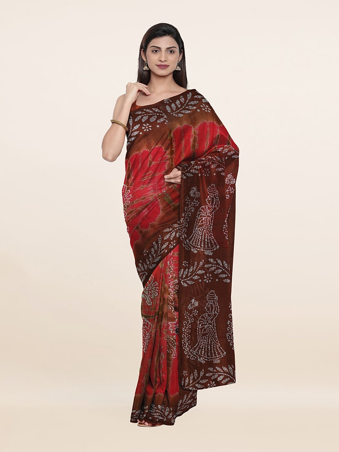 

Pothys Maroon & Orange Tie and Dye Printed Pure Cotton Saree