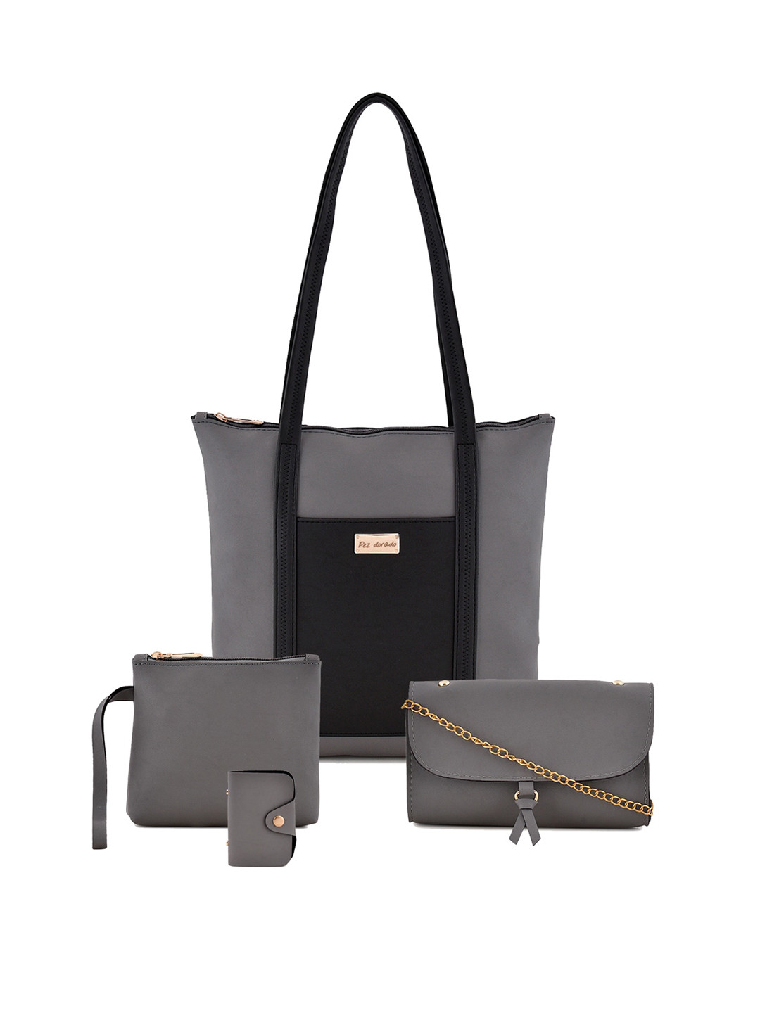 

Pez dorado Grey Colourblocked Structured Shoulder Bag with Quilted