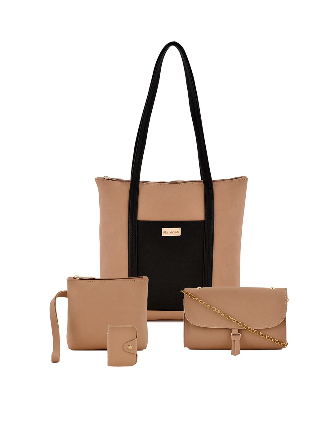 

Pez dorado Beige Colourblocked Structured Shoulder Bag