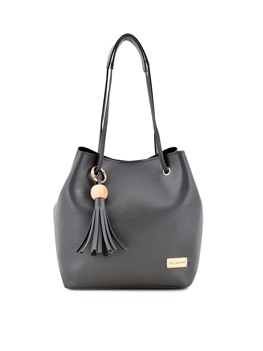 

Pez dorado Grey Bucket Shoulder Bag with Tasselled