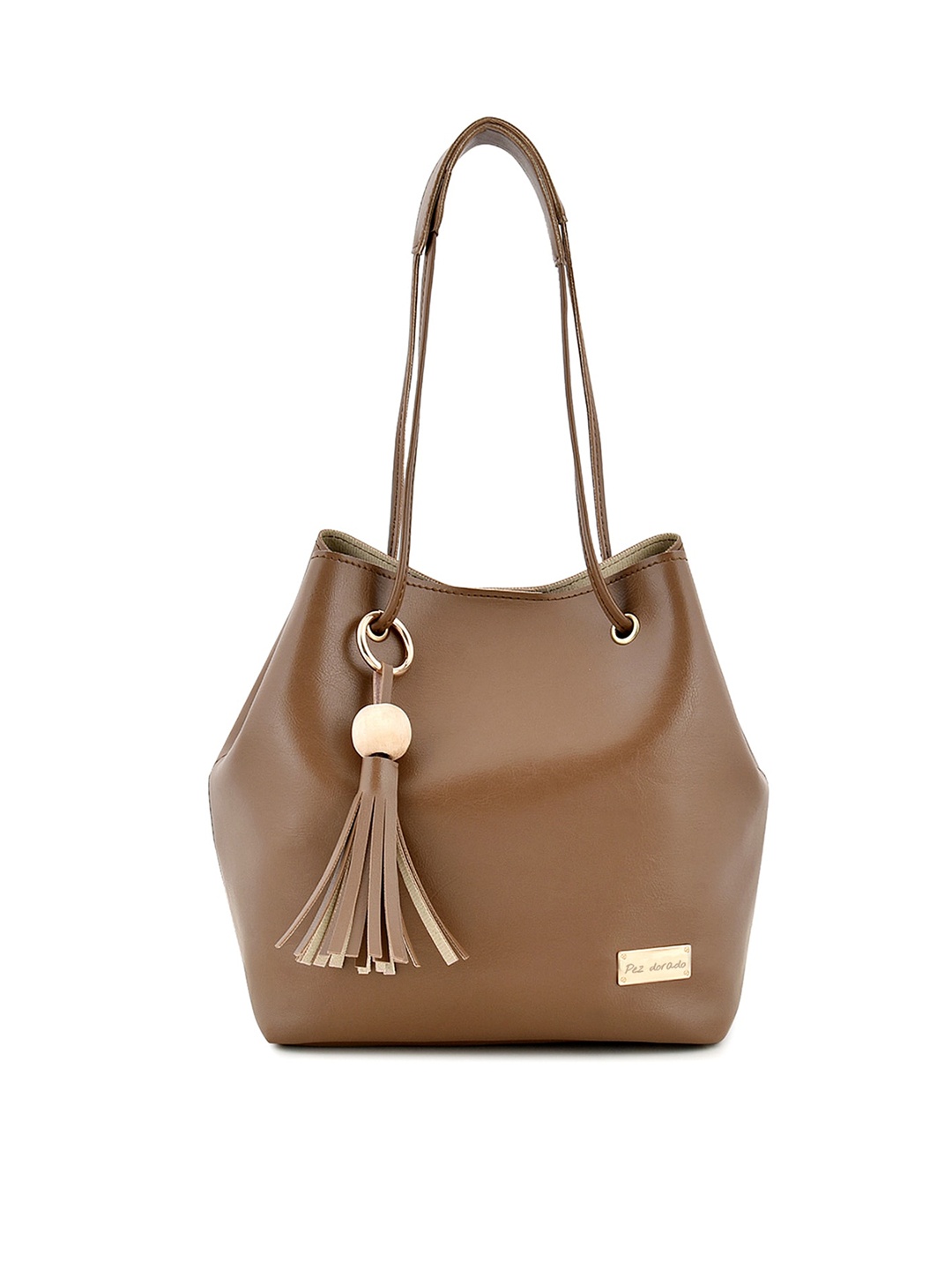 

Pez dorado Brown Bucket Shoulder Bag with Tasselled