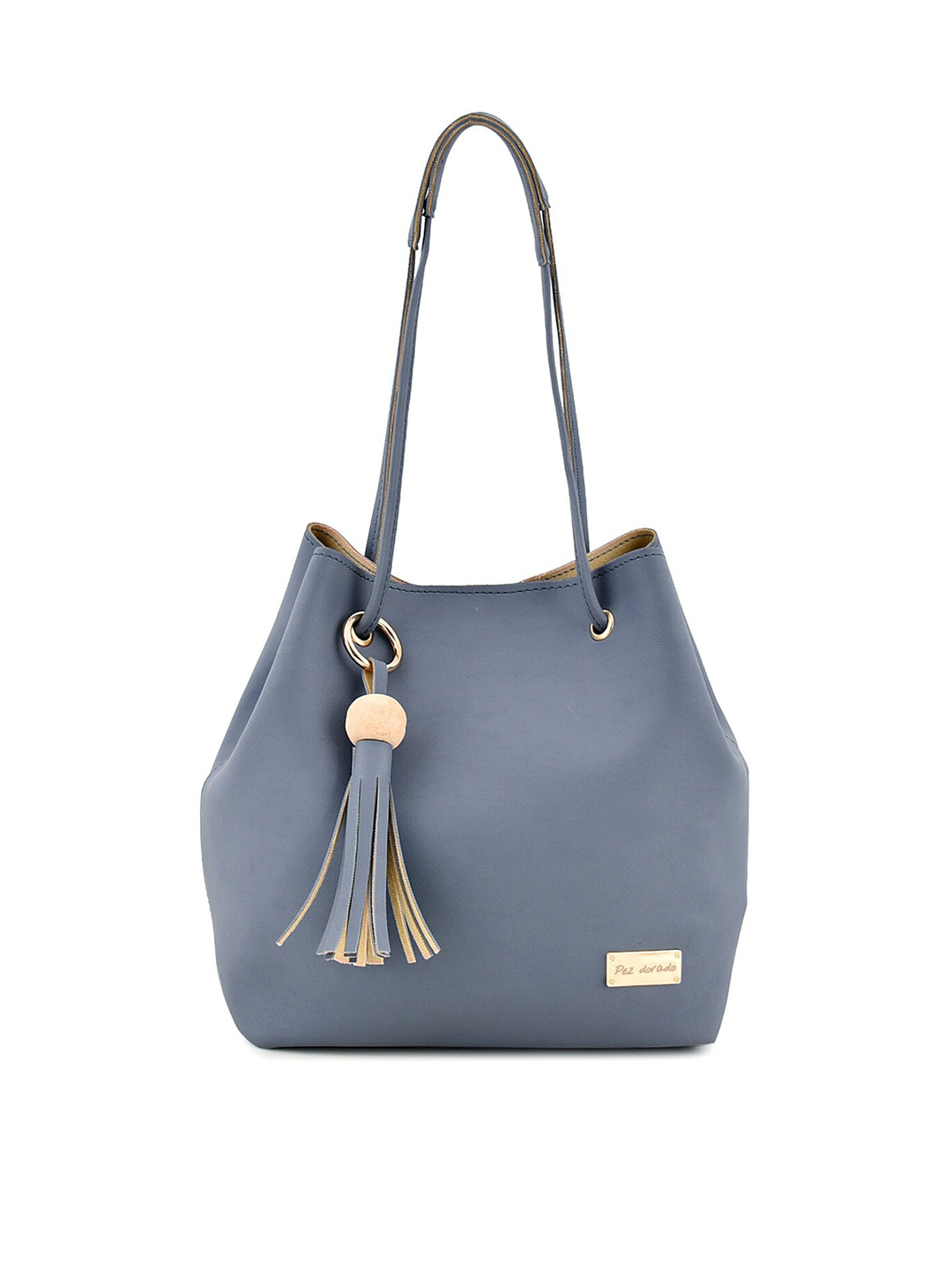 

Pez dorado Blue PU Structured Shoulder Bag with Tasselled