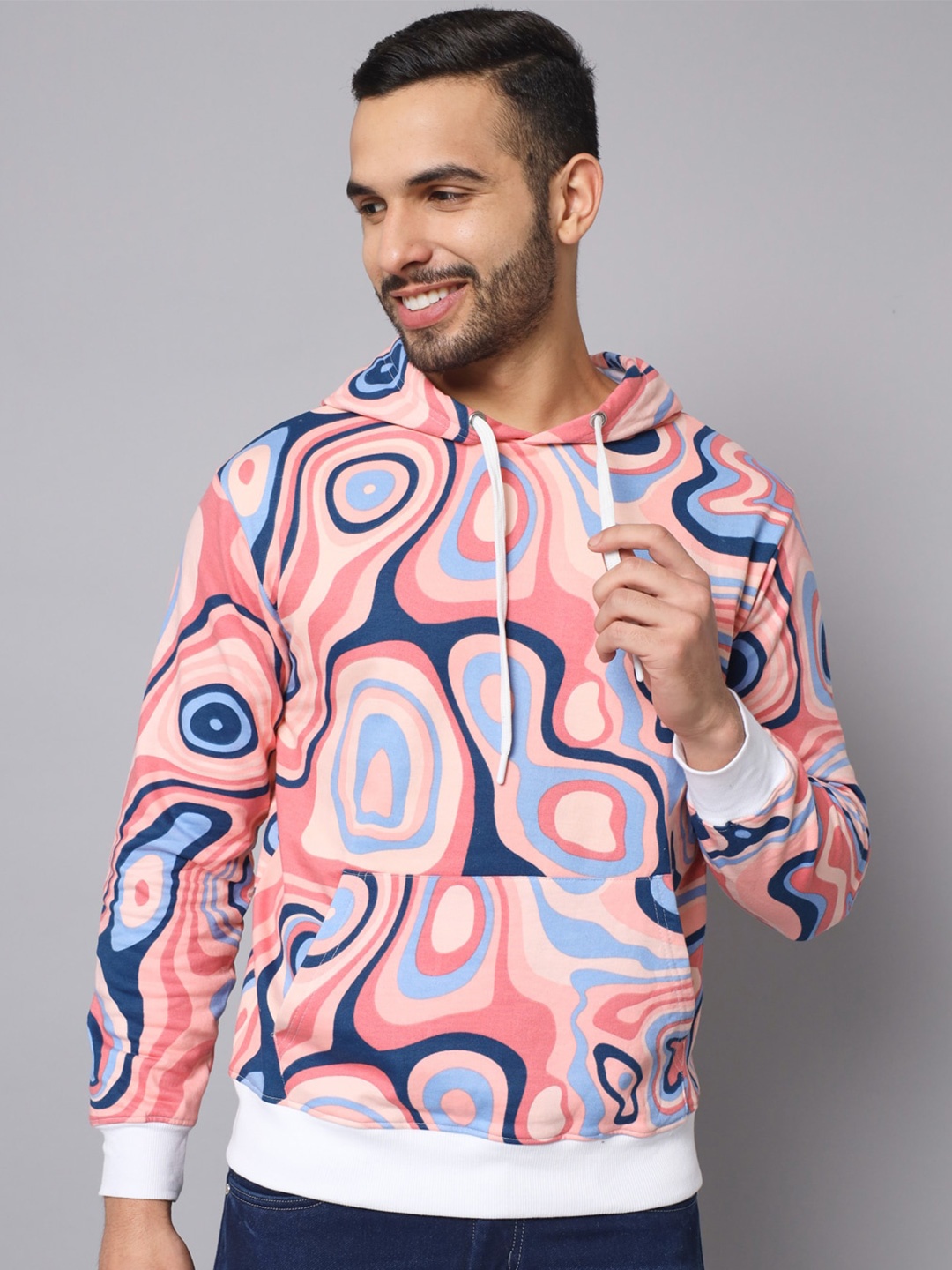 

The Dry State Men Pink Printed Hooded Fleece Sweatshirt
