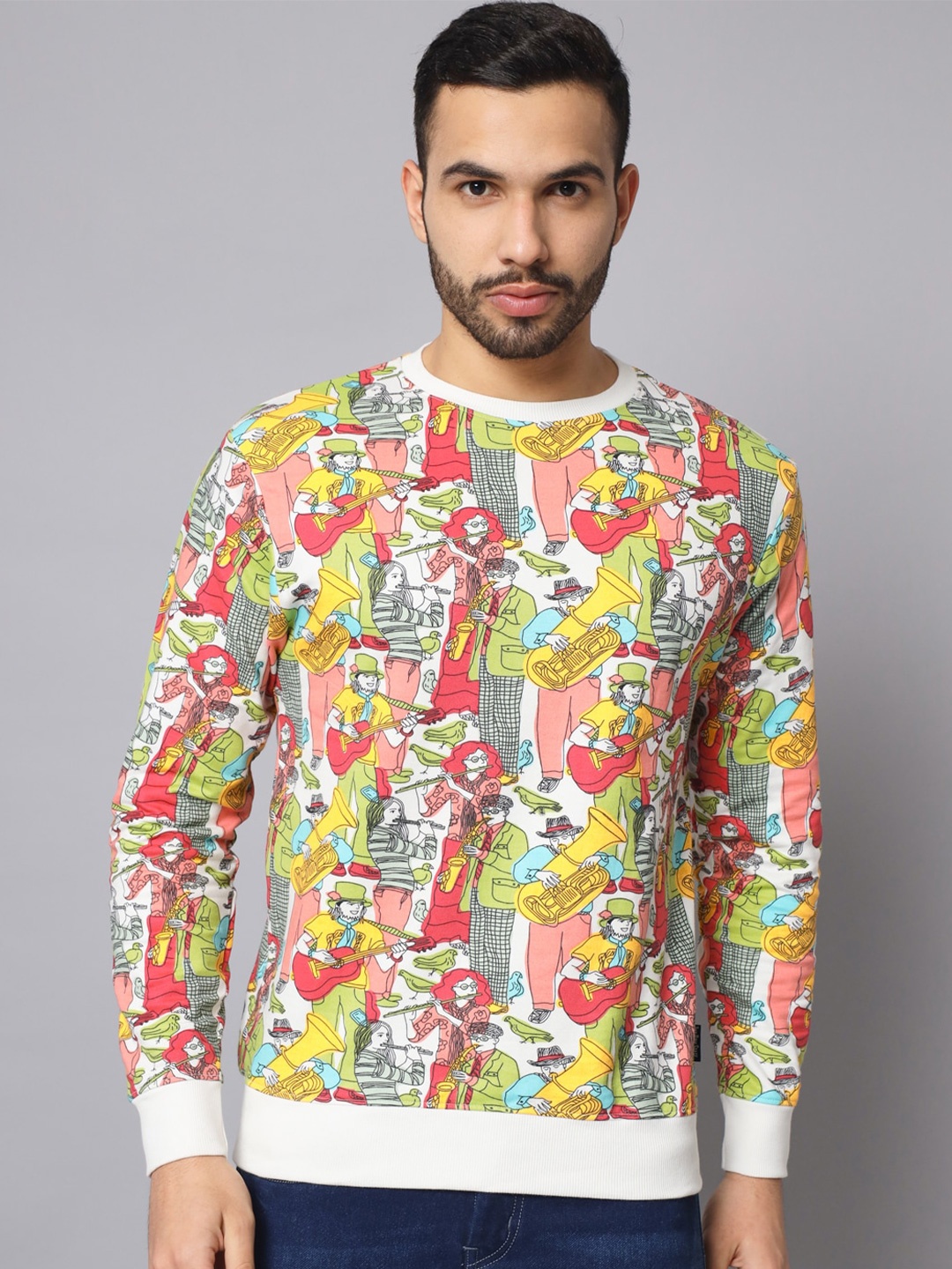 

The Dry State Men Yellow Printed Fleece Sweatshirt