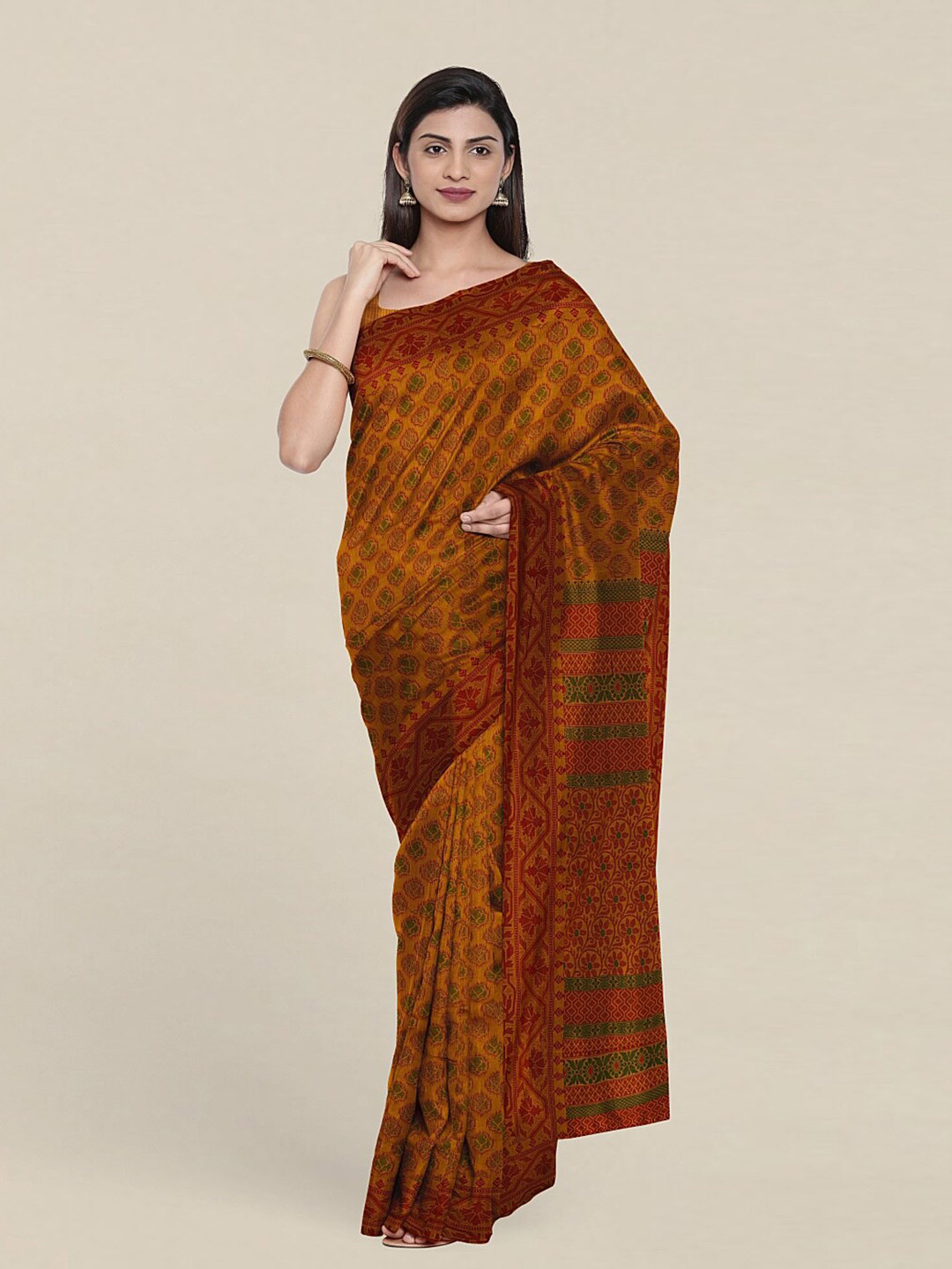 

Pothys Mustard & Green Floral Pure Cotton Saree