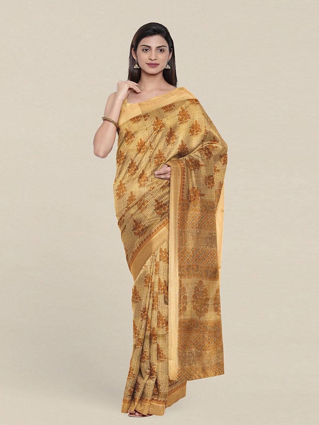 

Pothys Yellow & Brown Floral Pure Cotton Saree