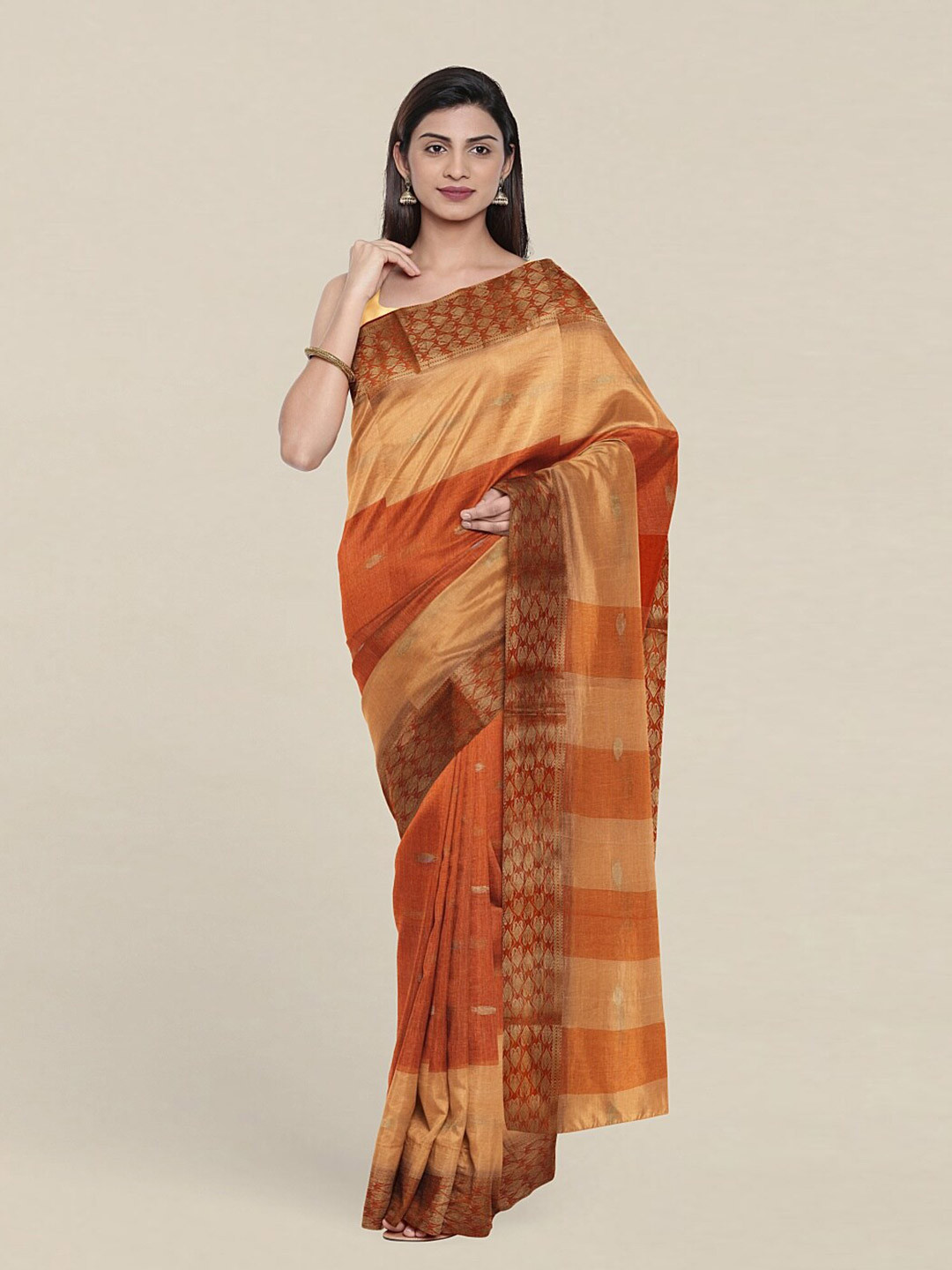 

Pothys Rust & Brown Woven Design Zari Pure Cotton Saree