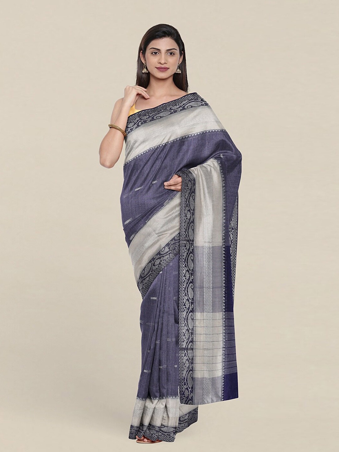 

Pothys Blue & Grey Woven Design Zari Pure Cotton Saree