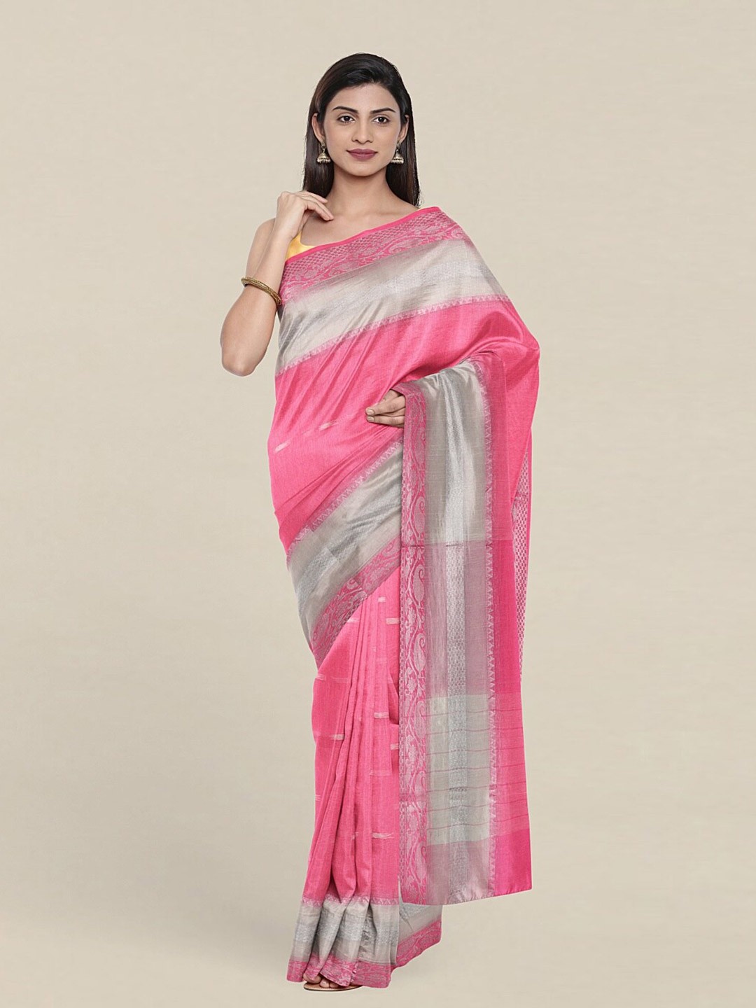 

Pothys Pink & Grey Woven Design Pure Cotton Saree