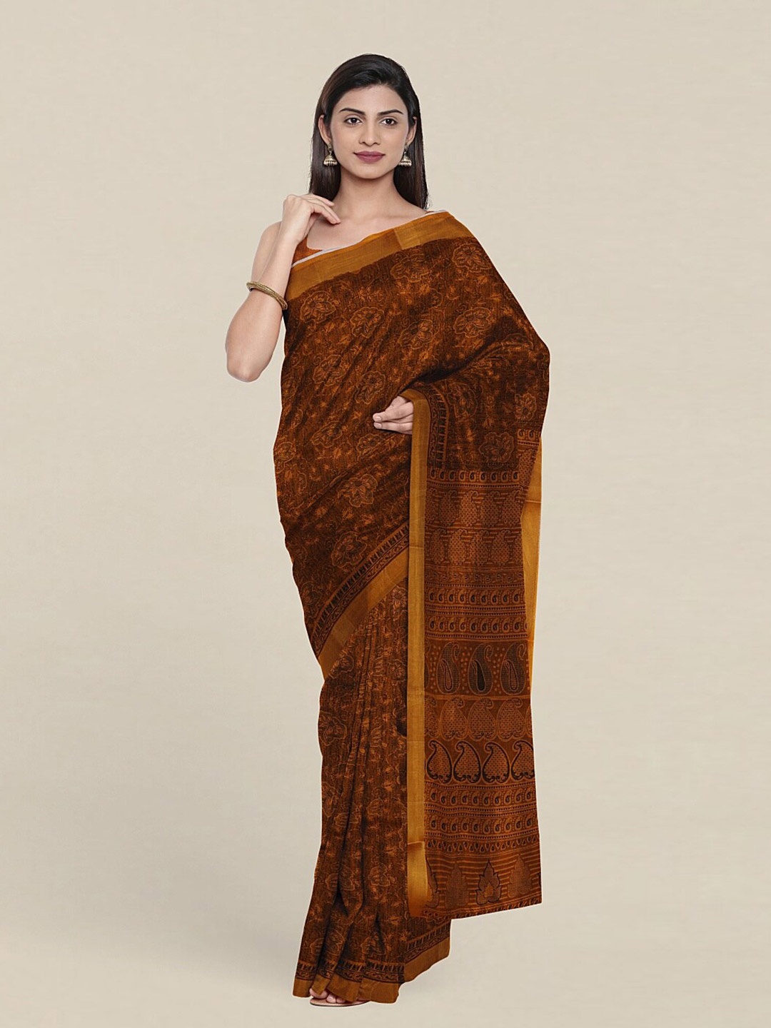

Pothys Mustard Floral Zari Pure Cotton Saree