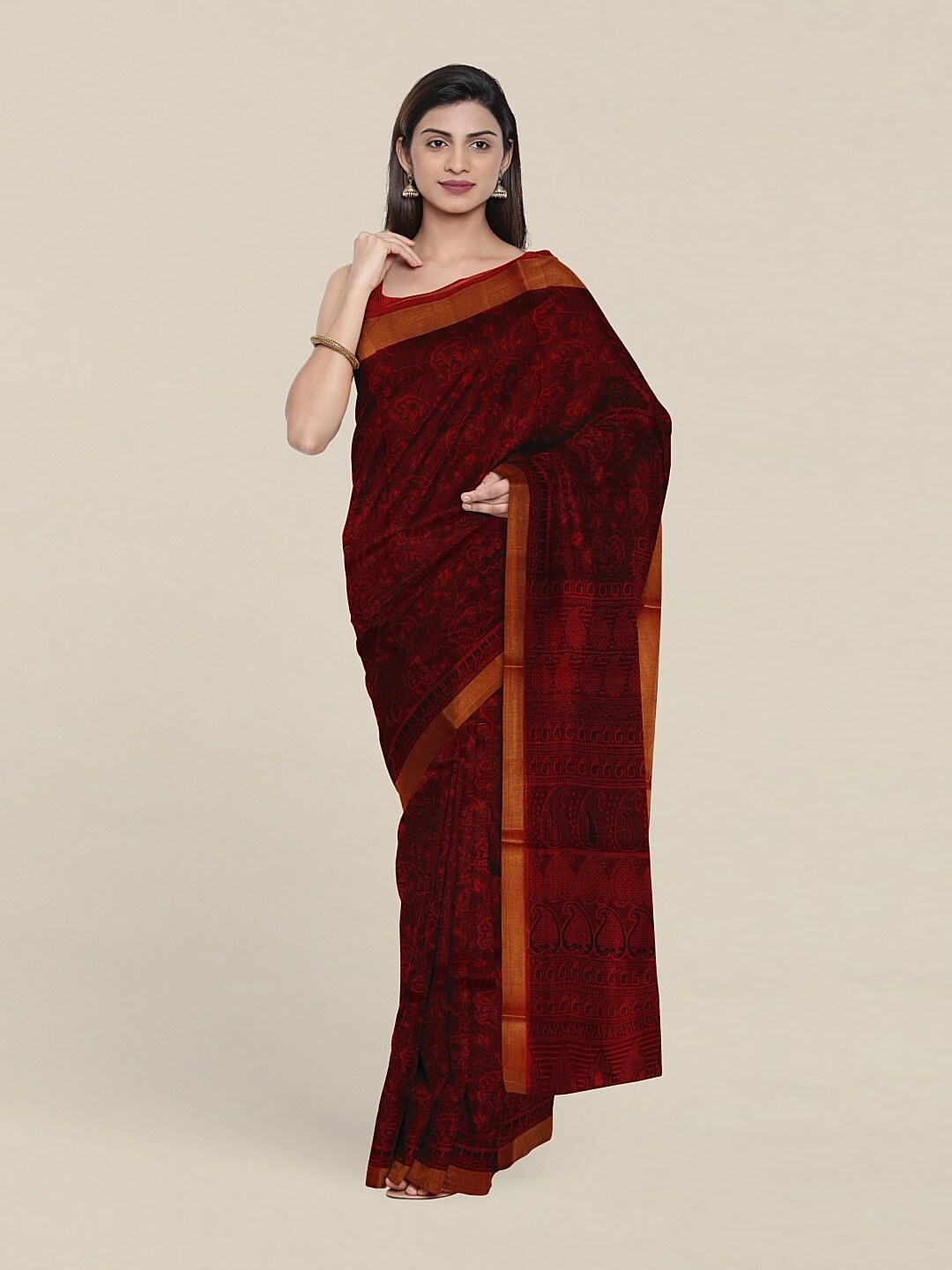 

Pothys Maroon & Gold-Toned Floral Pure Cotton Saree