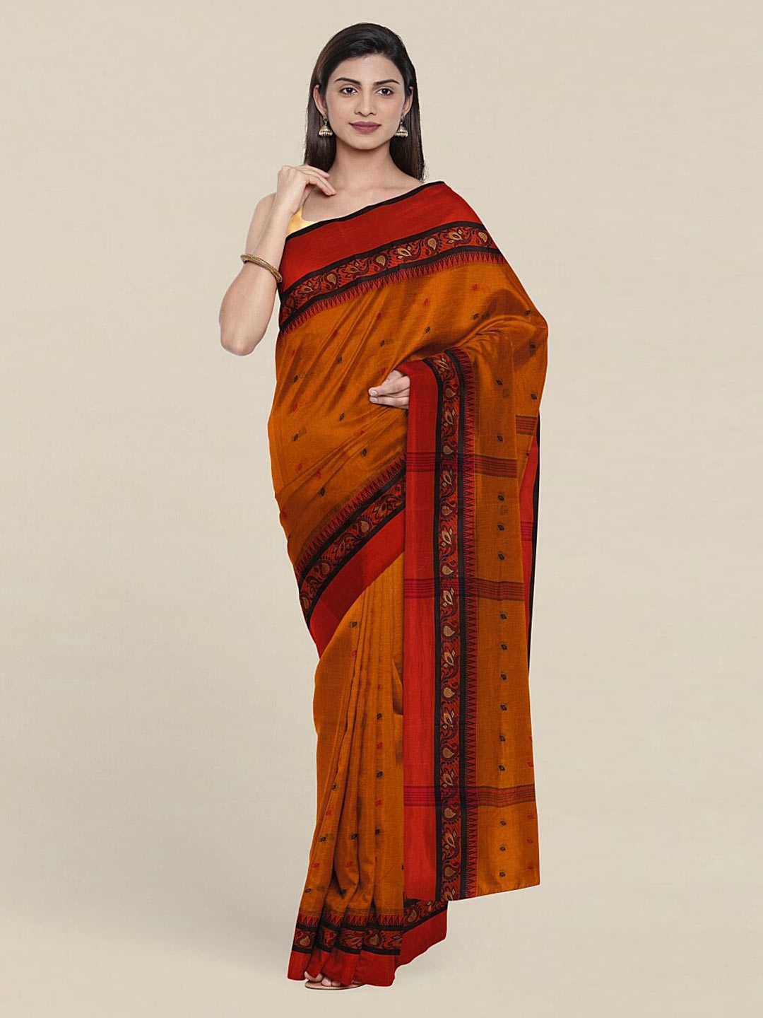 

Pothys Mustard & Red Woven Design Pure Cotton Saree