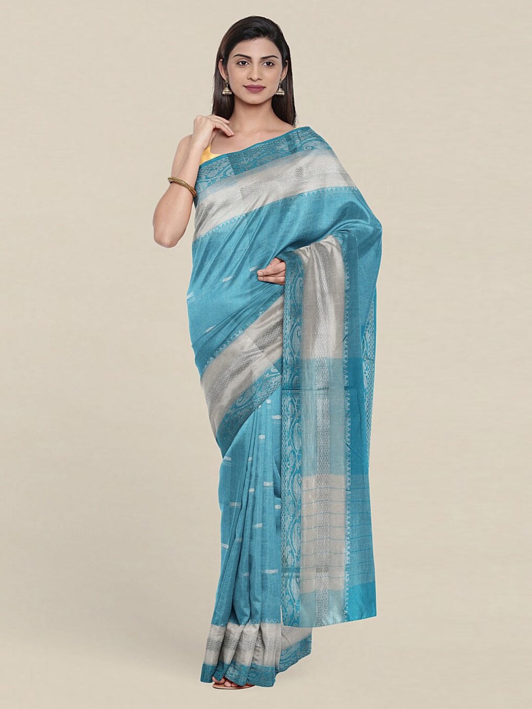 

Pothys Blue & Grey Zari Pure Cotton Saree