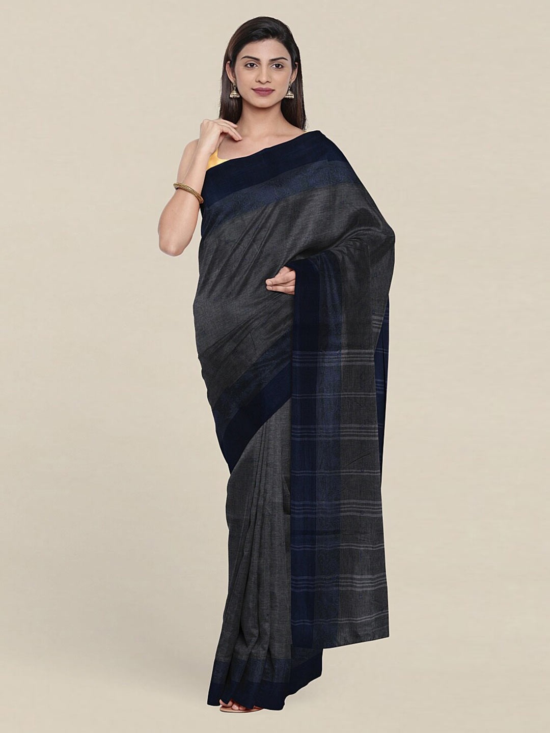 

Pothys Grey & Navy Blue Pure Cotton Saree