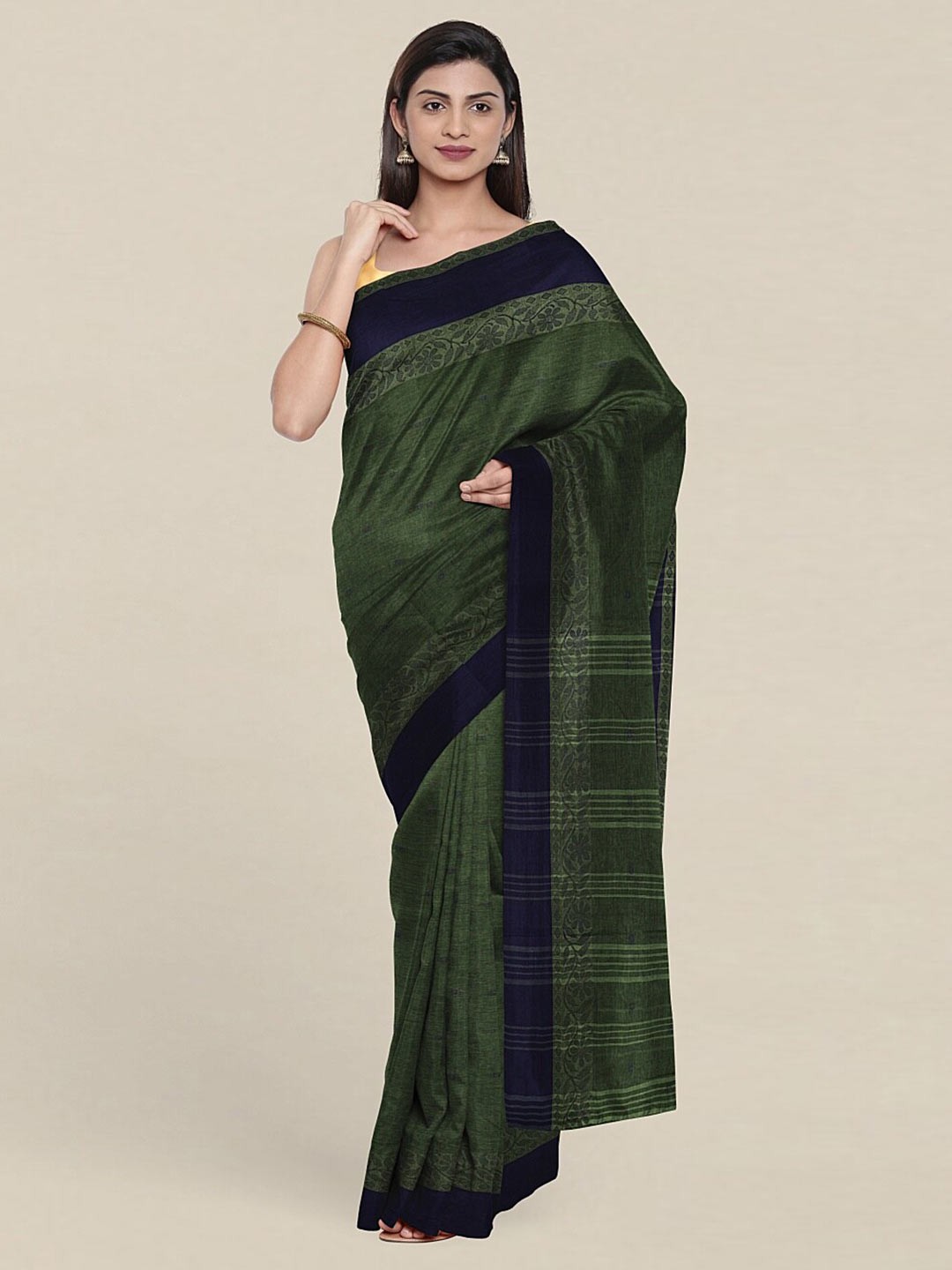 

Pothys Green & Navy Blue Floral Pure Cotton Saree