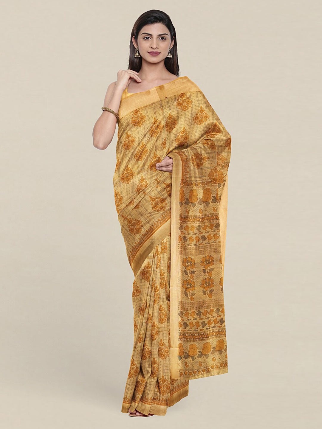 

Pothys Yellow & Orange Floral Pure Cotton Saree