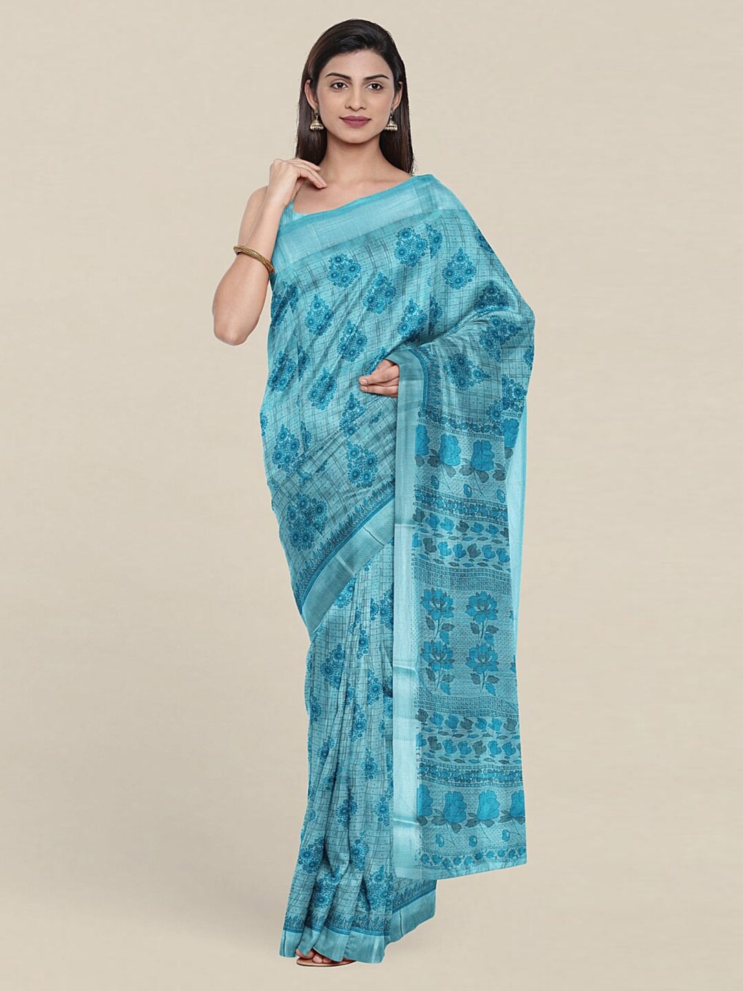 

Pothys Blue Floral Pure Cotton Saree