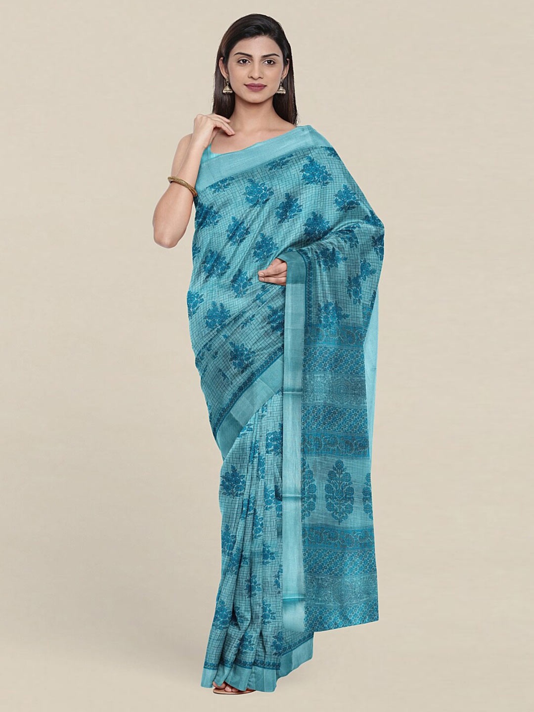 

Pothys Blue Floral Pure Cotton Saree