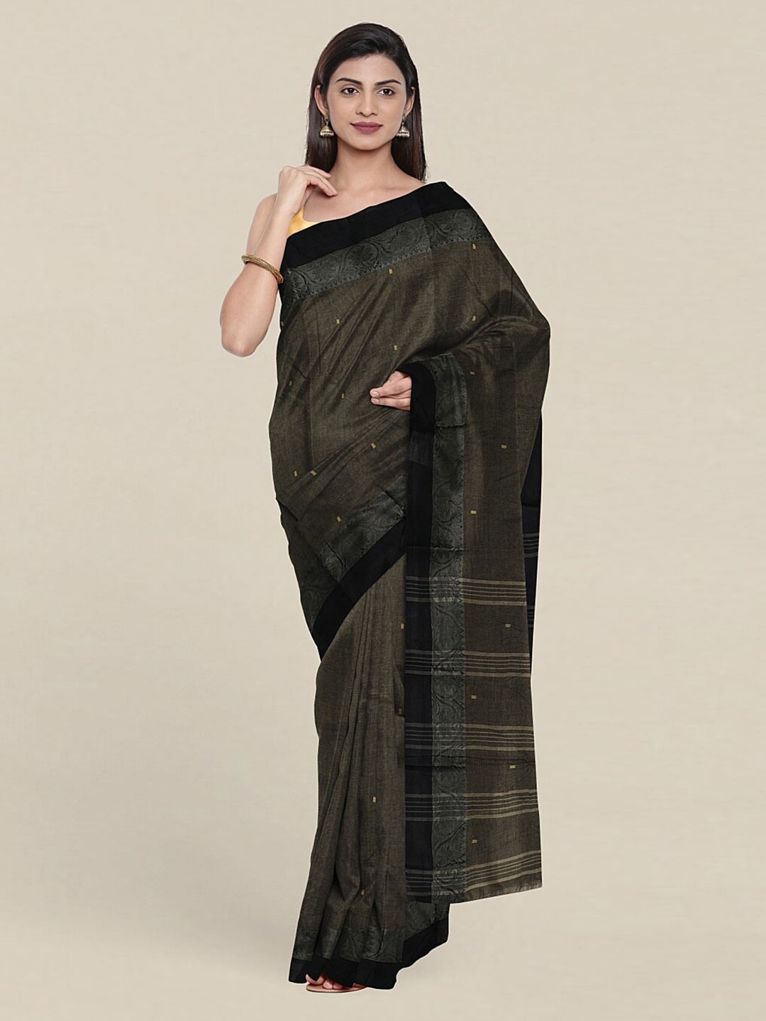 

Pothys Grey & Olive Green Woven Design Pure Cotton Saree
