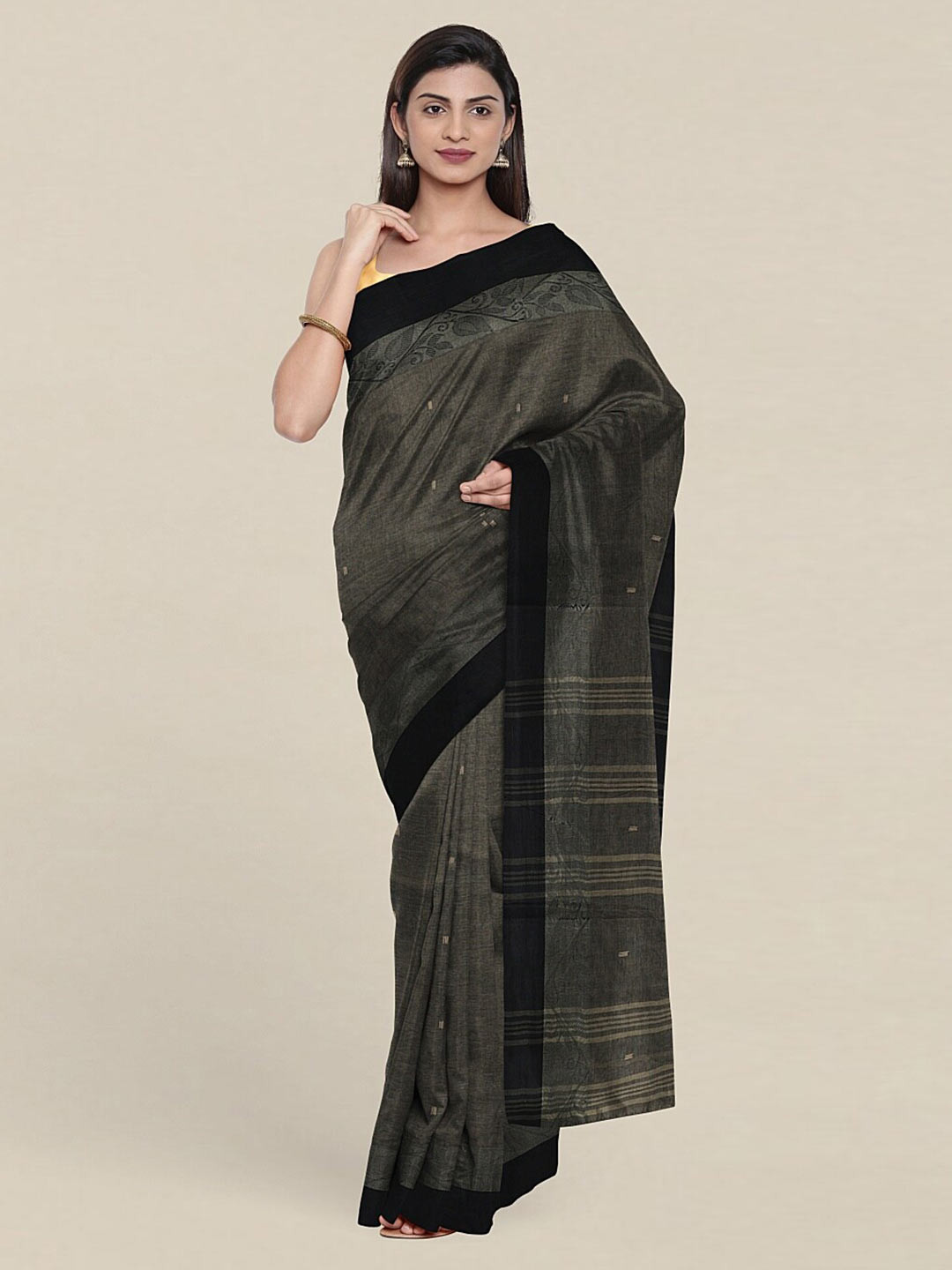

Pothys Grey & Black Woven Design Pure Cotton Saree