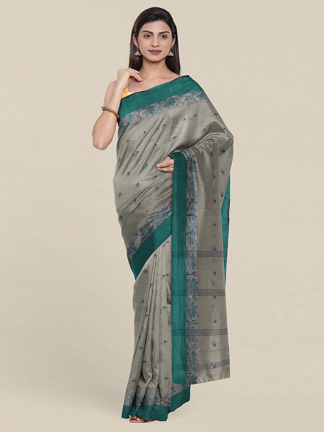 

Pothys Grey & Teal Woven Design Pure Cotton Saree