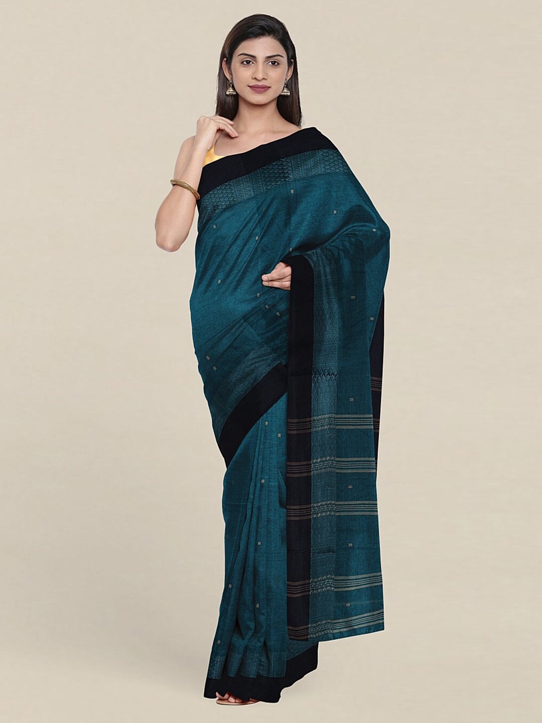 

Pothys Teal & Navy Blue Woven Design Pure Cotton Saree
