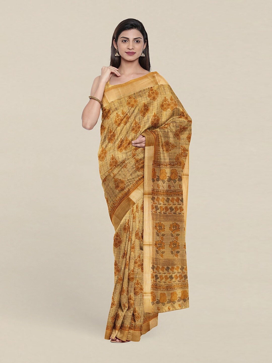 

Pothys Yellow & Grey Floral Pure Cotton Saree