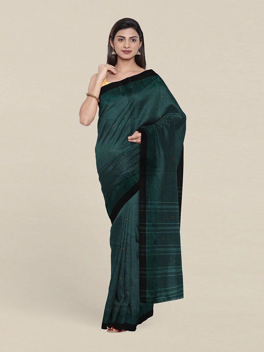 

Pothys Green & Black Woven Design Pure Cotton Saree