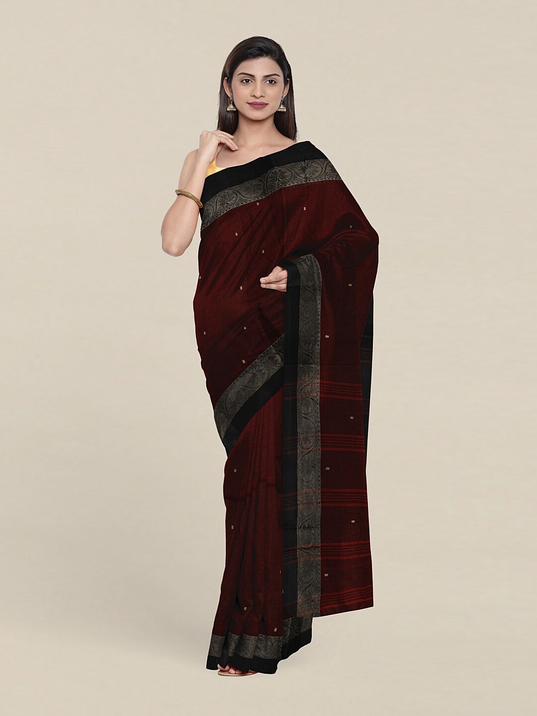 

Pothys Maroon & Black Woven Design Pure Cotton Saree