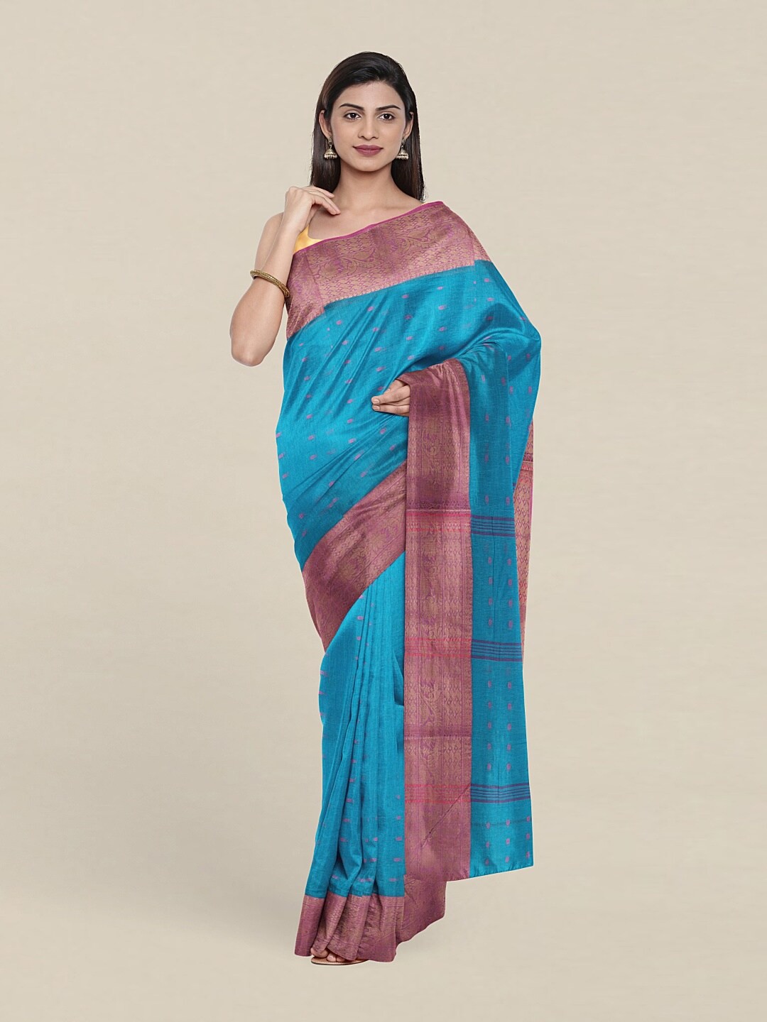 

Pothys Blue & Pink Woven Design Zari Pure Cotton Saree
